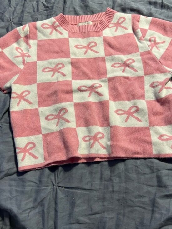Debut Pink and White Checkered Sweater - Picture 1 of 2